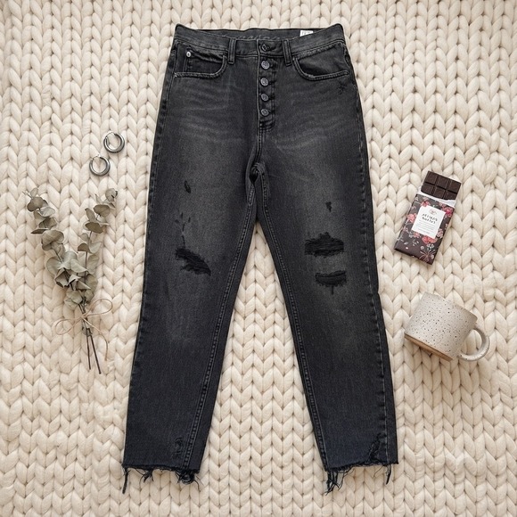 Free People Denim - We The Free‎ Free People High Rise Button Fly Distressed Straight Leg Jeans 27